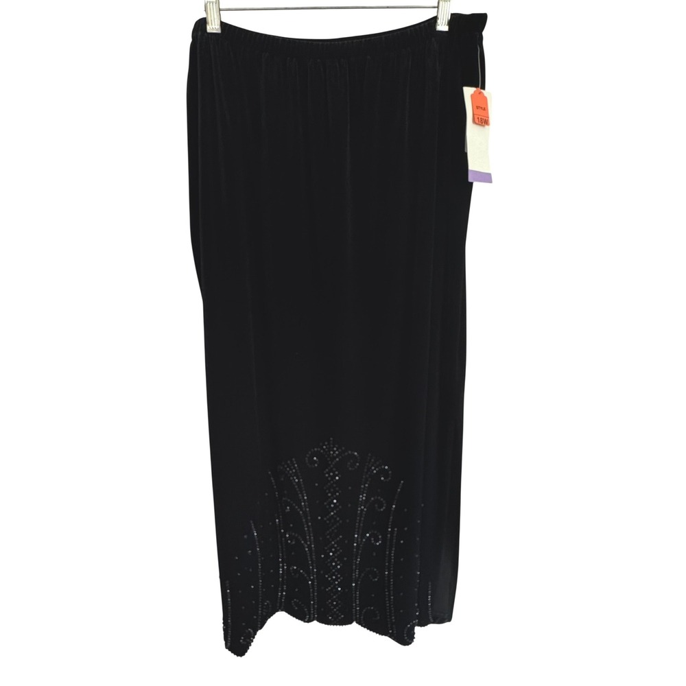 J.R. Nites Woman Black Velvet Beaded Maxi Skirt 18W NWT Cocktail Gala Vintage